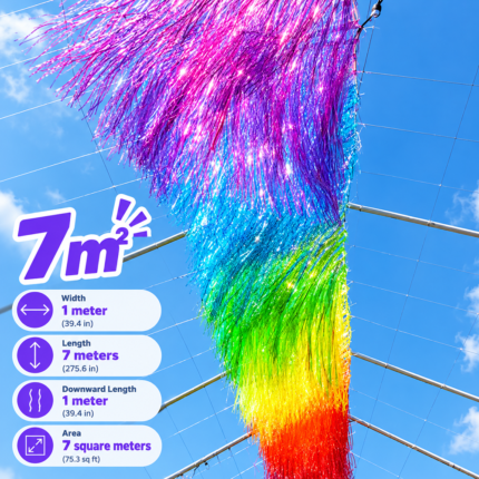 Iridescent Holographic Ribbon Rain Curtain Fringe Canopy | Rainbow Sea & Galaxy Sky Shade Installation